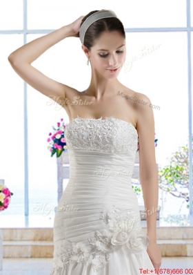 Cheap Hand Made Flowers Bridal Dresses with Appliques