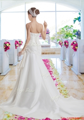 Cheap Hand Made Flowers Bridal Dresses with Appliques
