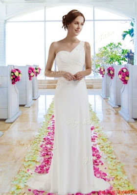 Designer Column One Shoulder Wedding Dresses for Beach