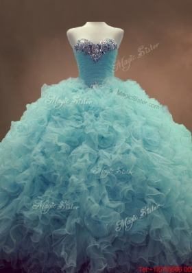 Discount Beaded and Ruffles Quinceanera Gowns in Light Blue