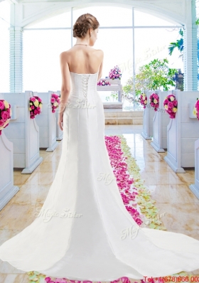 Discount Column Bridal Gowns with Belt and Appliques