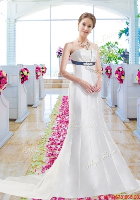 Discount Column Bridal Gowns with Belt and Appliques