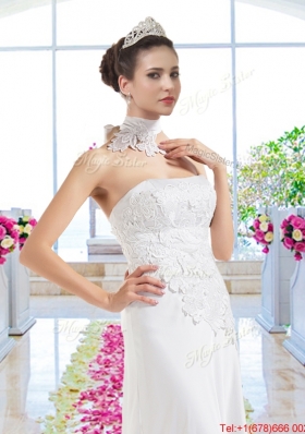 Elegant Strapless Laced Wedding Dresses with Court Train