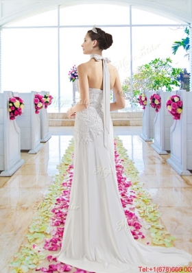 Elegant Strapless Laced Wedding Dresses with Court Train