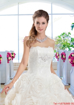 Gorgeous A Line Strapless Brush Train Bridal Dresses with Lace