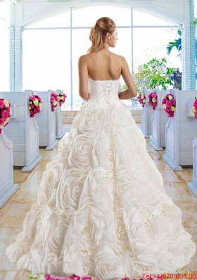 Gorgeous A Line Strapless Brush Train Bridal Dresses with Lace