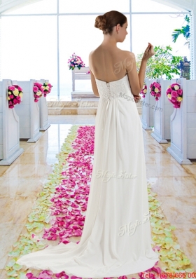 New Arrivals Empire Brush Train Wedding Gowns with Appliques