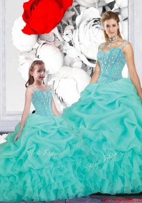 New Style Ball Gown Straps Macthing Sister Dresses in Turquoise