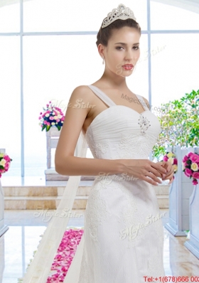 Perfect Straps Lace Up Wedding Dresses with Appliques
