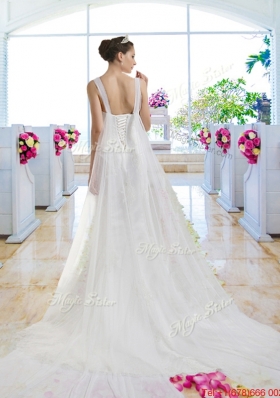 Perfect Straps Lace Up Wedding Dresses with Appliques