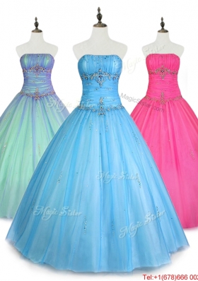 Simple Strapless Beaded Quinceanera Dresses with Floor Length