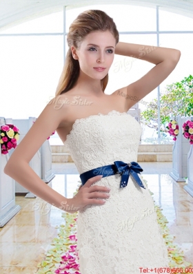 2016 Beautiful Empire Wedding Gowns with Lace and Bowknot