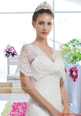 Best Selling V Neck Bridal Gowns with Short Sleeves for 2016
