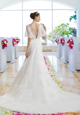Best Selling V Neck Bridal Gowns with Short Sleeves for 2016