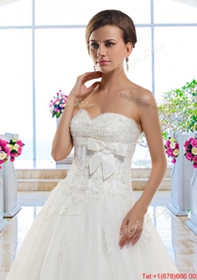Cheap Sweetheart Wedding Dresses with Appliques and Bowknot