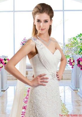Classical One Shoulder Bridal Gowns with Lace and Beading
