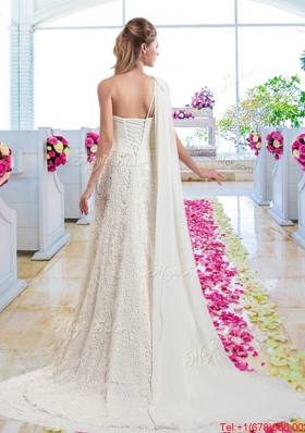 Classical One Shoulder Bridal Gowns with Lace and Beading