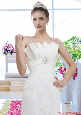 Exclusive Strapless Beaded Brush Train Wedding Dresses with Lace