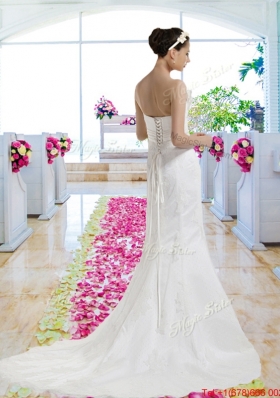 Exclusive Strapless Beaded Brush Train Wedding Dresses with Lace