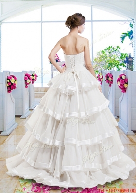 Fashionable Ruffled Layers Bridal Dresses with Brush Train