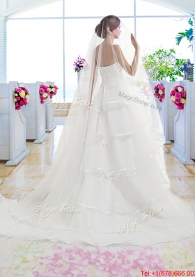 Fashionable Ruffled Layers Bridal Dresses with Brush Train