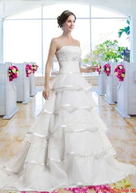 Fashionable Ruffled Layers Bridal Dresses with Brush Train