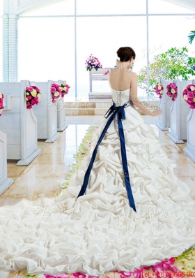 Gorgeous Sashes 2015 Bridal Gowns with Chapel Train