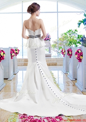 Inexpensive Mermaid Wedding Dresses with Lace and Belt