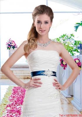 Inexpensive Strapless Belt and Ruched Wedding Dresses with Column