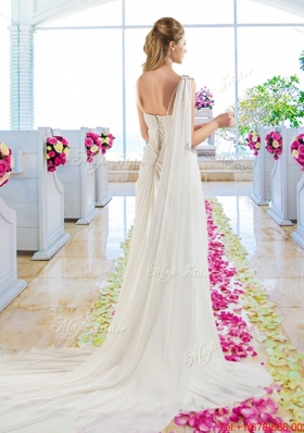 Latest Empire Beaded Wedding Dresses with One Shoulder