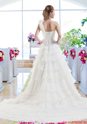 New Style Ruffled Layers Bridal Dresses with One Shoulder