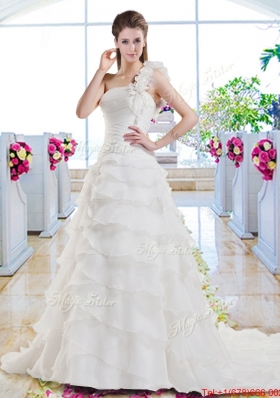 New Style Ruffled Layers Bridal Dresses with One Shoulder