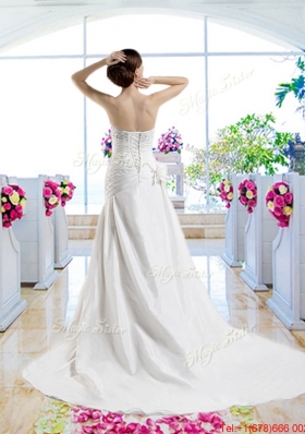 Pretty Strapless Beaded Bridal Gowns with Hand Made Flowers