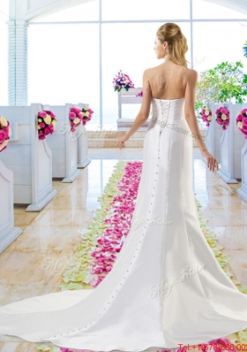 Simple Hand Made Flowers Wedding Dresses with Column