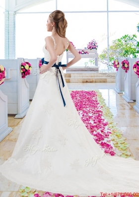 Vintage Straps Bridal Gowns with Appliques and Sash