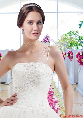 Wonderful A Line One Shoulder Wedding Dresses with Appliques