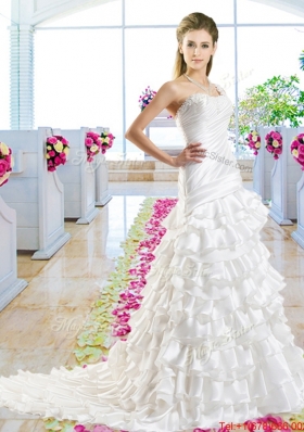 Beautiful One Shoulder Bridal Gowns with Ruffled Layers