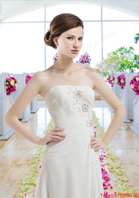 Cheap Strapless Court Train Wedding Dresses with Beading