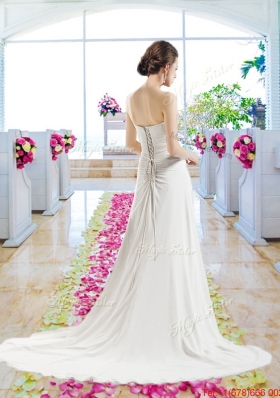 Cheap Strapless Court Train Wedding Dresses with Beading
