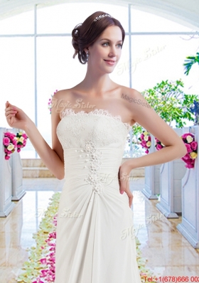 Elegant Strapless Appliques Wedding Dresses with Court Train