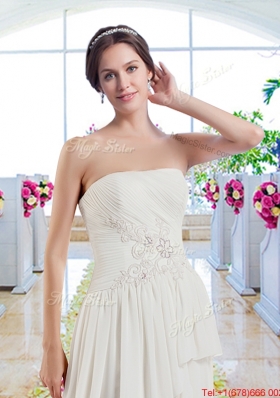 Modest Brush Train Wedding Dresses with Belt and Appliques