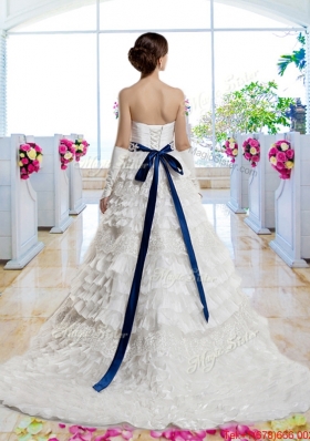 Popular Belt and Laced Bridal Gowns with Ruffled Layers
