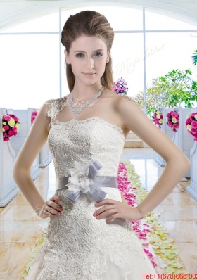 Popular One Shoulder Laced Bridal Gowns with Bowknot