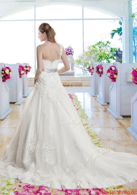 Popular One Shoulder Laced Bridal Gowns with Bowknot