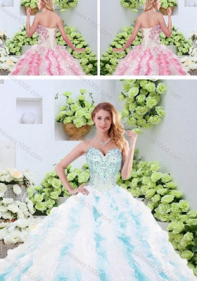 2016 Popular Beading and Ruffles Quinceanera Dresses with Brush Train