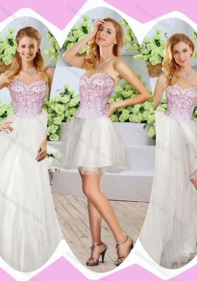 2016 Wonderful High Slit Beading Detachable Sweet 16 Dresses in White