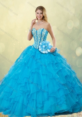 Beautiful Beading Detachable Quinceanera Dresses in Aqua Blue