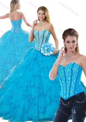 Beautiful Beading Detachable Quinceanera Dresses in Aqua Blue