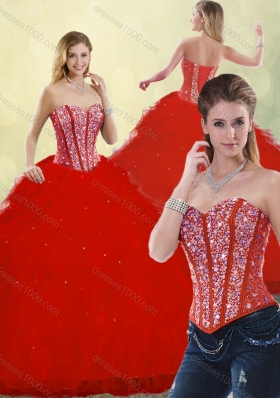 Hot Sale Red Detachable Sweet 16 Dresses with Ruffles and Beading