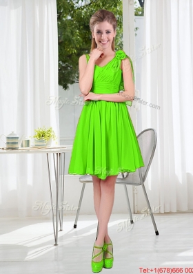 A Line Hand Made Flowers Bridesmaid Dresses in Spring Green